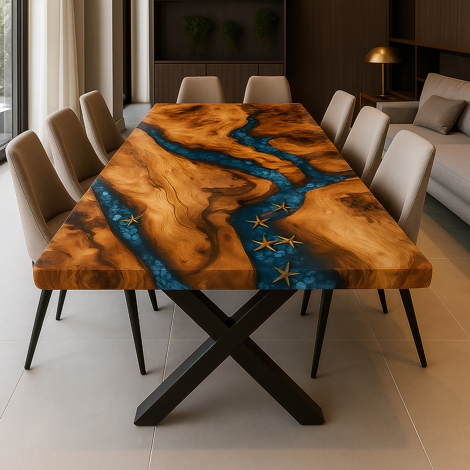 Epoxidharztisch aus Eichenholz – Modell Rivara