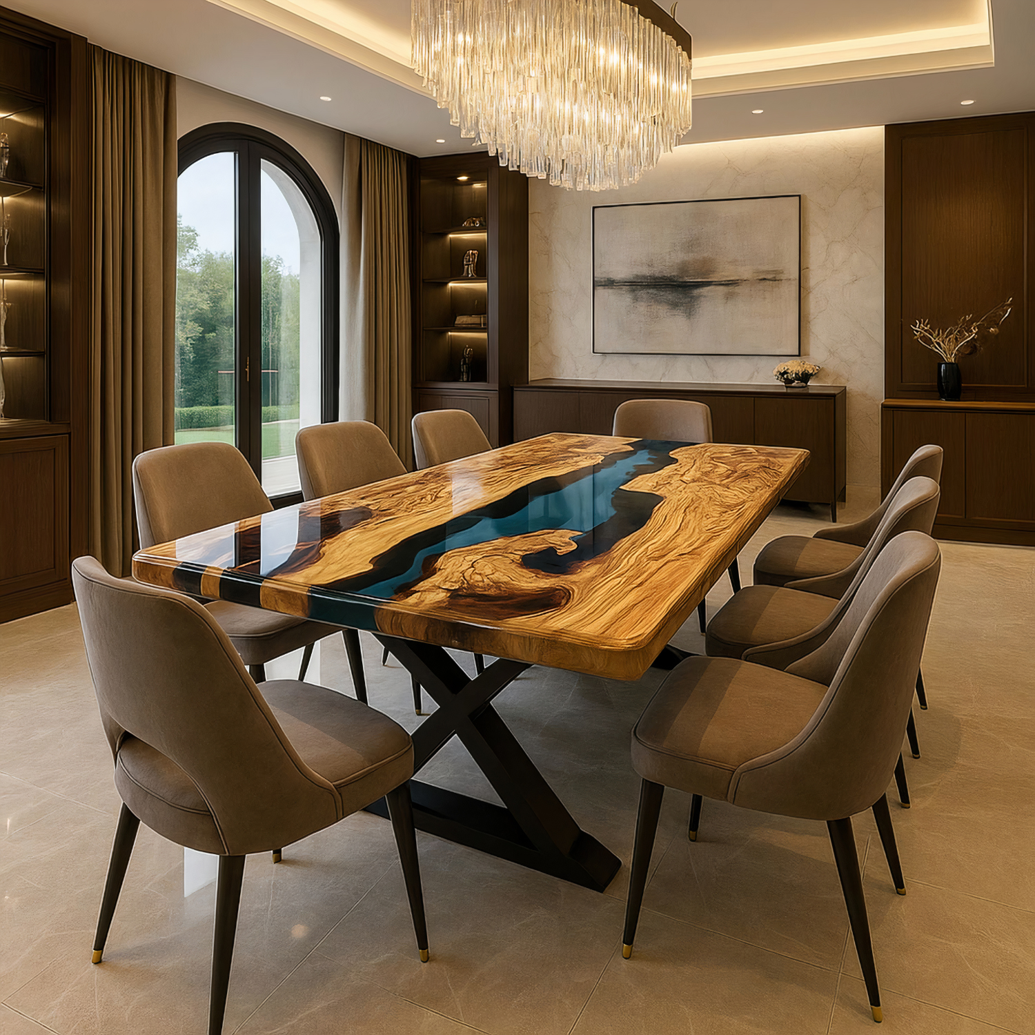 Epoxidharztisch aus Olivenholz – Modell Rivo