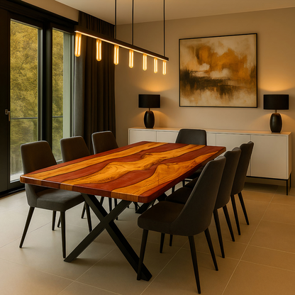 Epoxidharztisch aus Kastanienholz – Modell Amberline